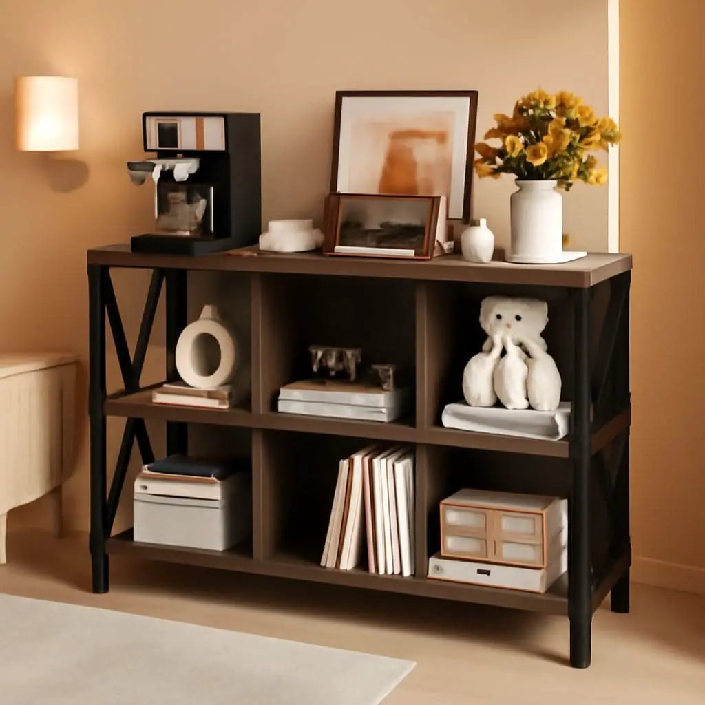 6 Cube Storage Organizer Bookcase Walnut Brown Living Room from PriceLows™