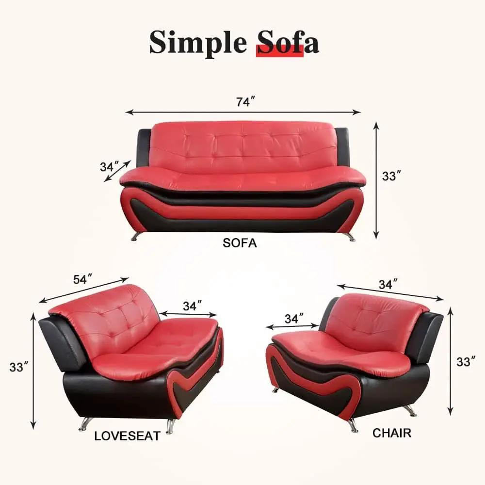 Living Room Sofa Set 3-Piece Faux Leather Black Red from PriceLows™