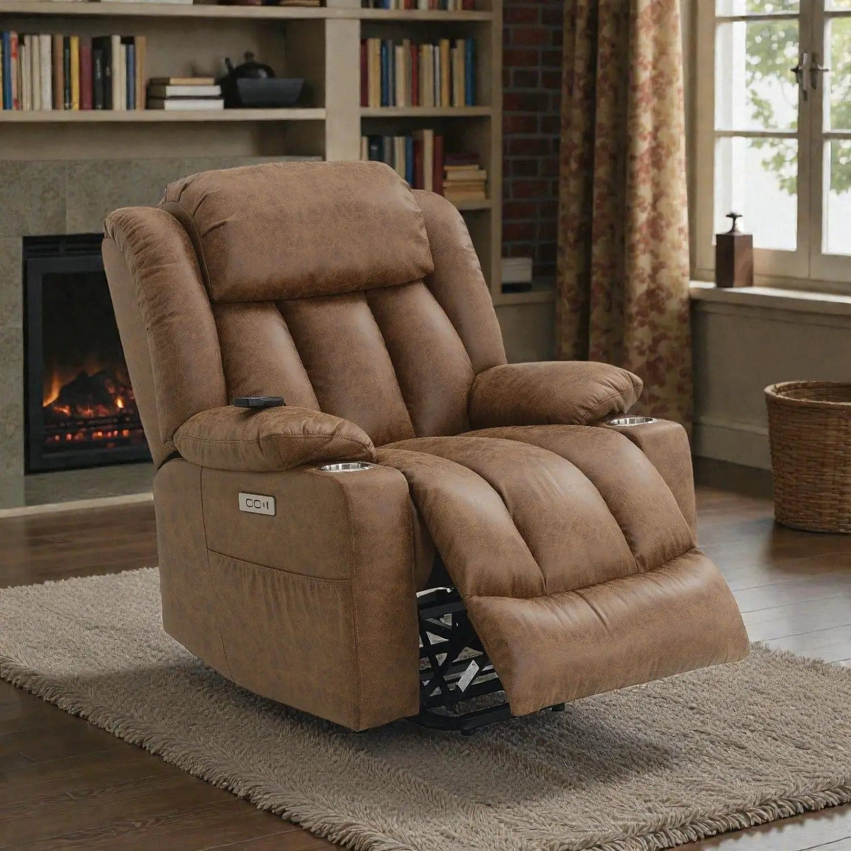 Aire Power Motion Recliner With Lift Heating Massage Function - Massage Chair | 41 x 37 x 41 in | Living Room Furniture | Brown