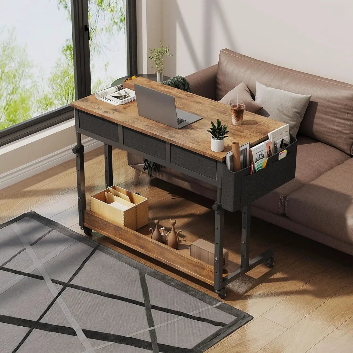 Rolling Height Adjustable Computer Desk With Drawers from PriceLows™