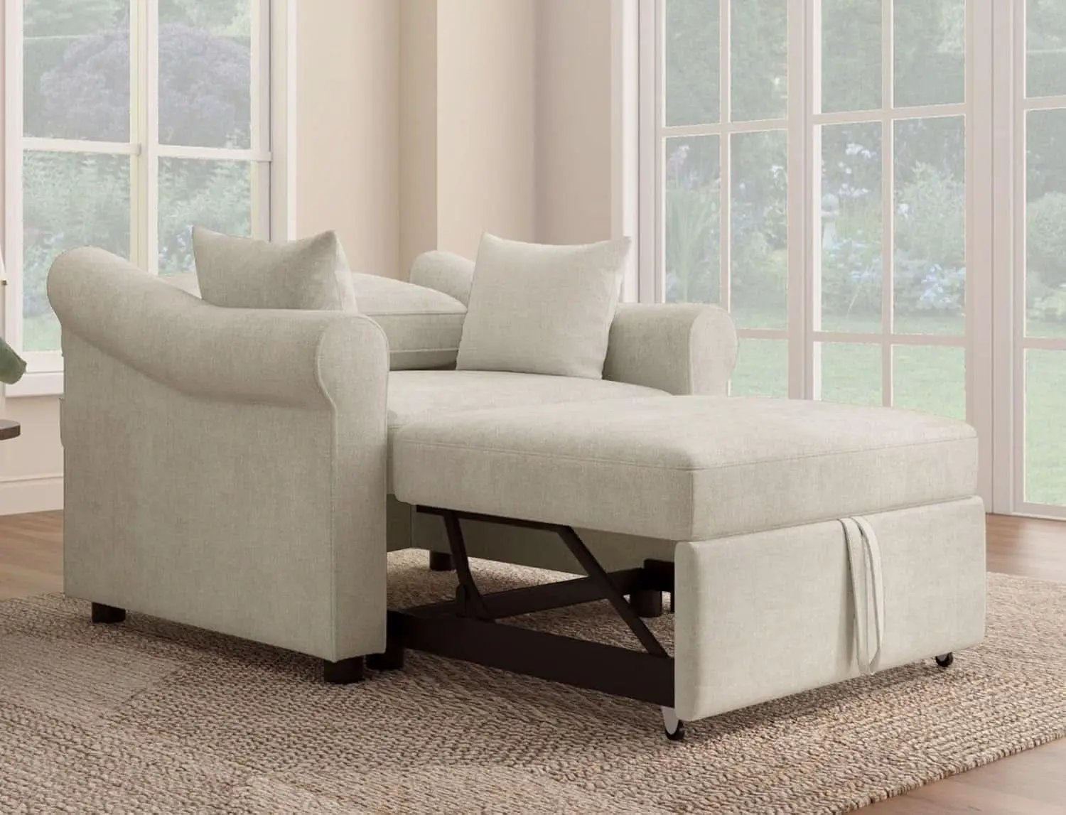 Chenille Convertible Sleeper Chair With Backrest Beige from PriceLows™
