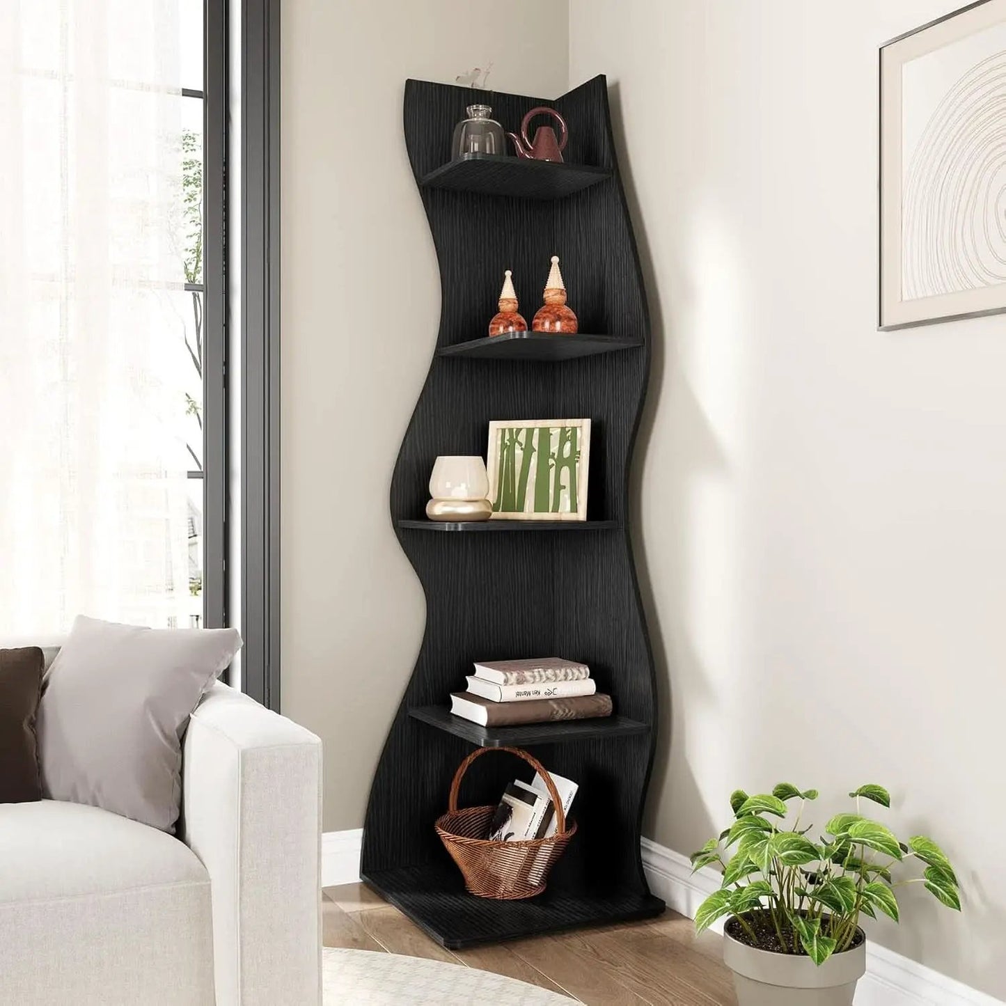 White 5 Tier Corner Shelf Wall Bookcase For Small Spaces from PriceLows™