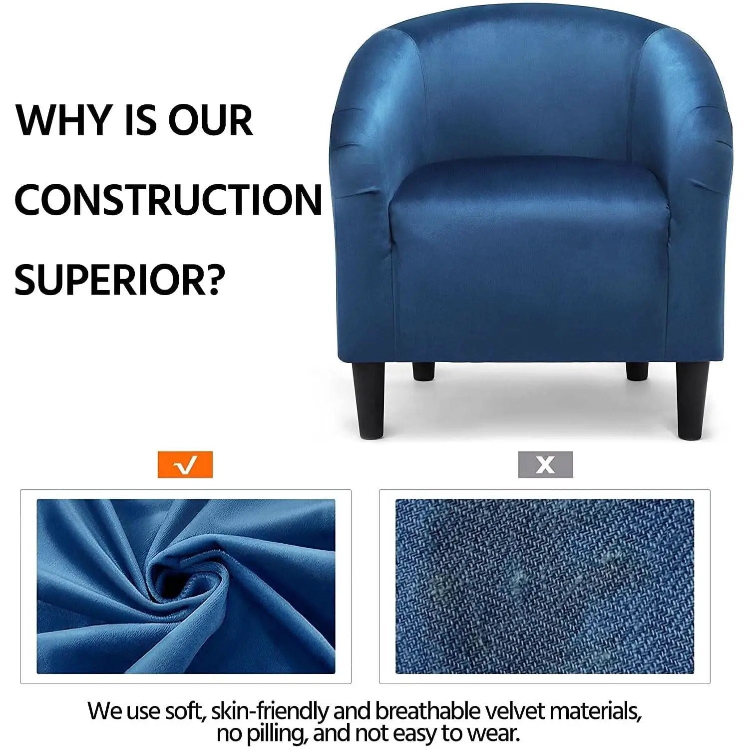 Pagoda Blue Velvet Club Chair With Curved Armrests from PriceLows™
