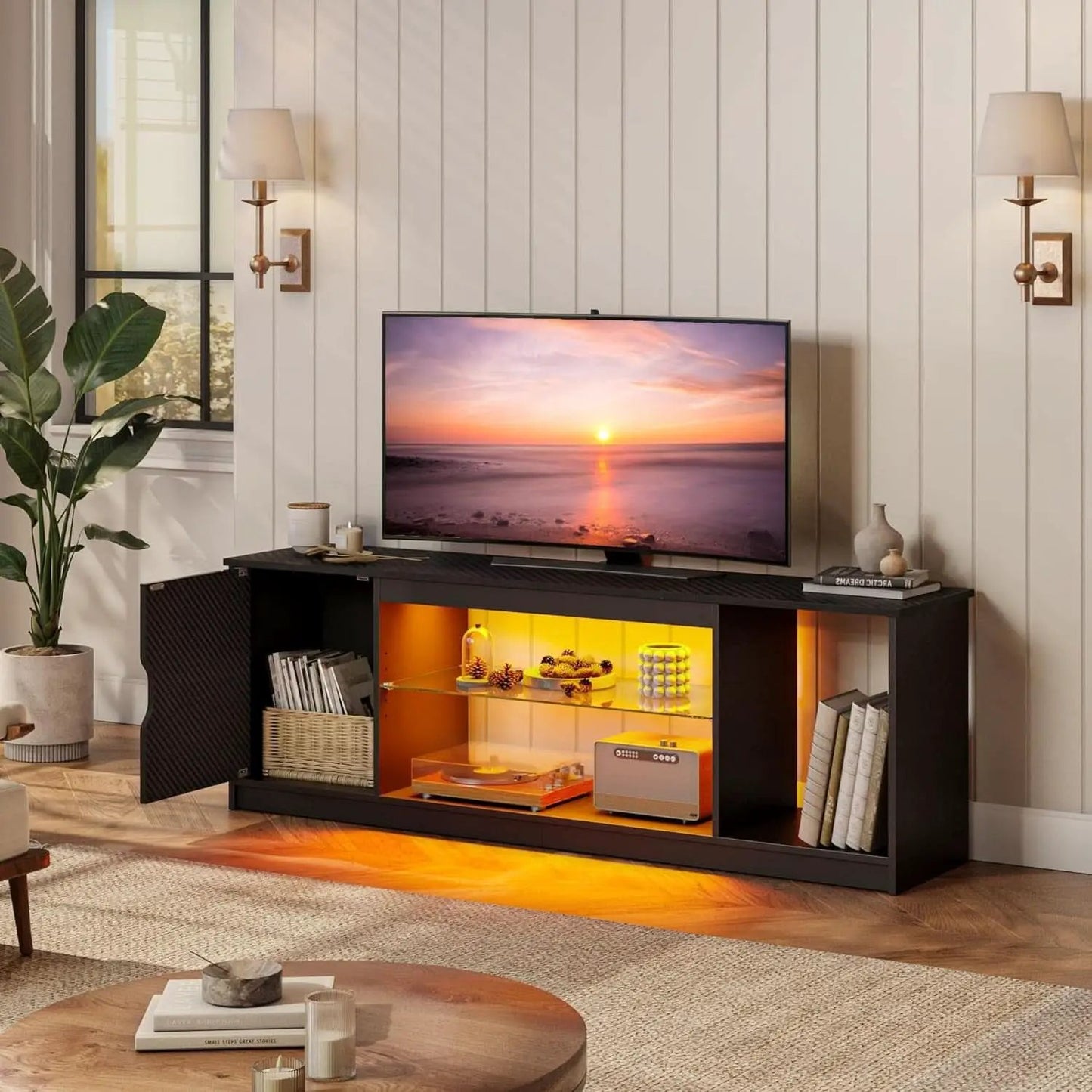 LED TV Stand 55 60 65 Inch With Adjustable Glass Shelves from PriceLows™