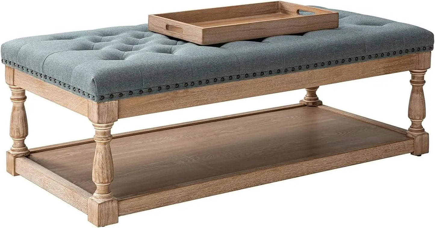 Blue Rectangular Upholstered Ottoman Coffee Table Tray from PriceLows™