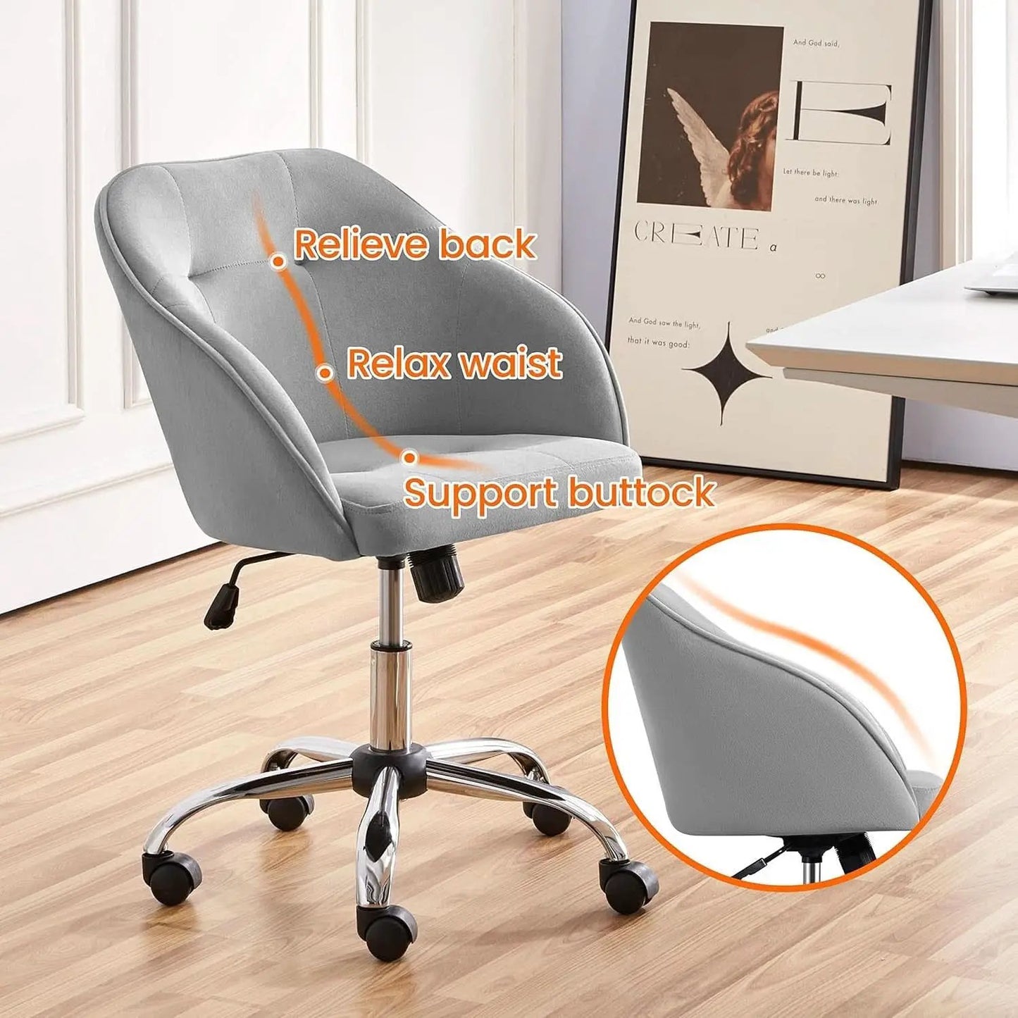 Light Gray Velvet Desk Chair With Adjustable Tilt Arm from PriceLows™
