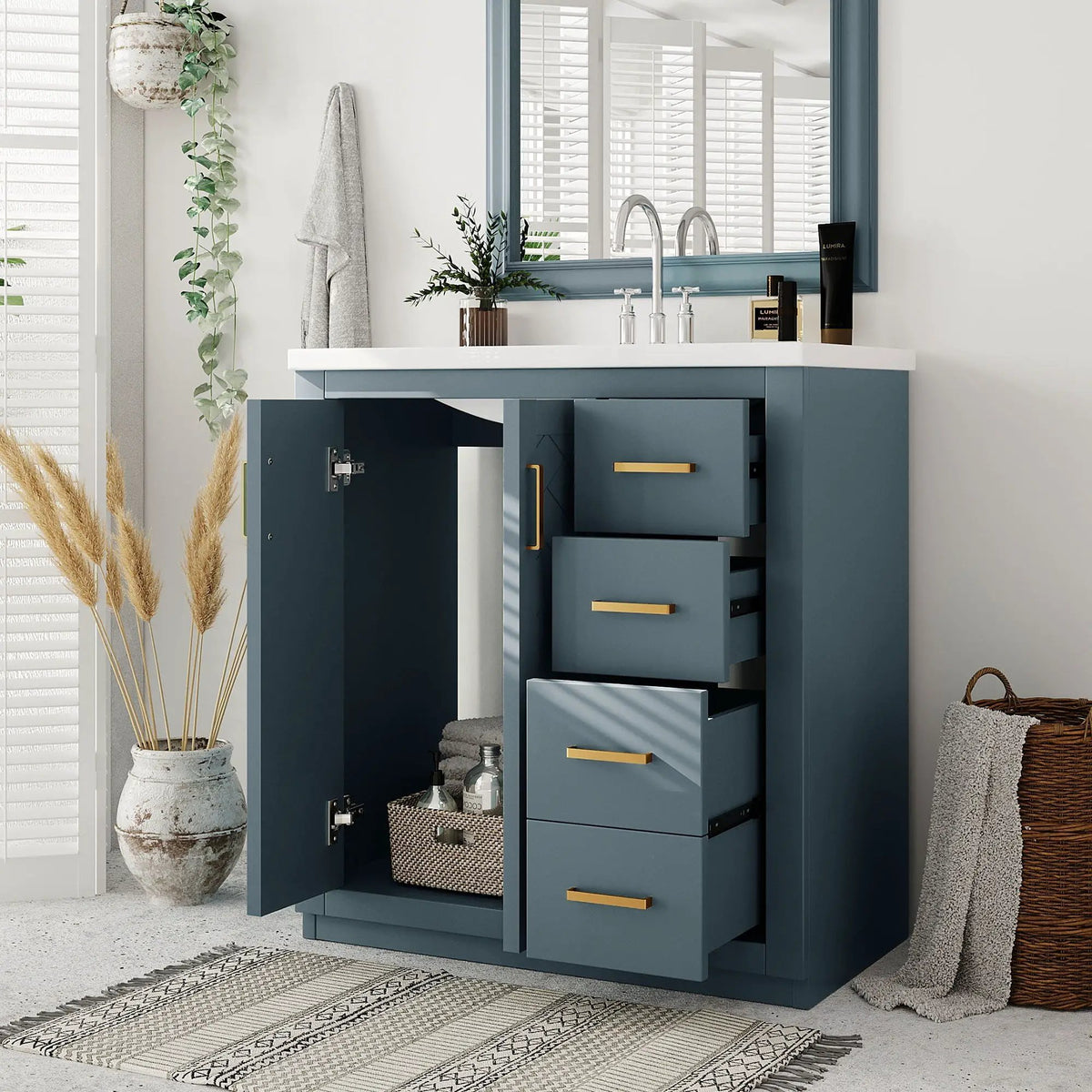 30 Inch Bathroom Vanity | Freestanding Set | 3 Drawers | Solid Wood Frame