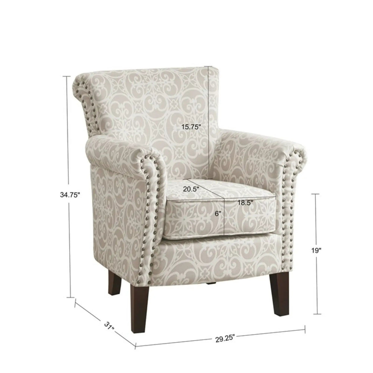Brooke Tight Back Club Chair | Round Arms | Nailhead Trim | High-Density Foam