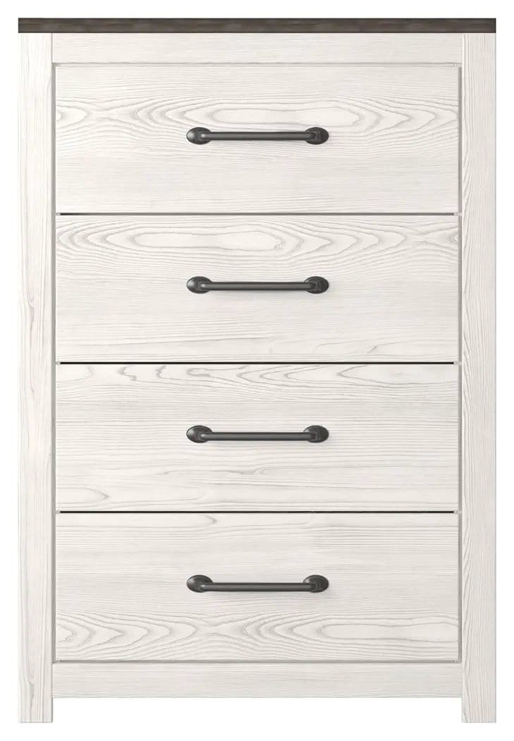 Gerridan Four Drawer Chest | 31.81 x 15.59 x 46.85 in | Engineered Wood & Linen | White / Gray