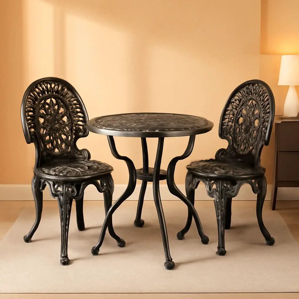 Cast Aluminum Patio Bistro Set With Umbrella Hole Outdoor from PriceLows™