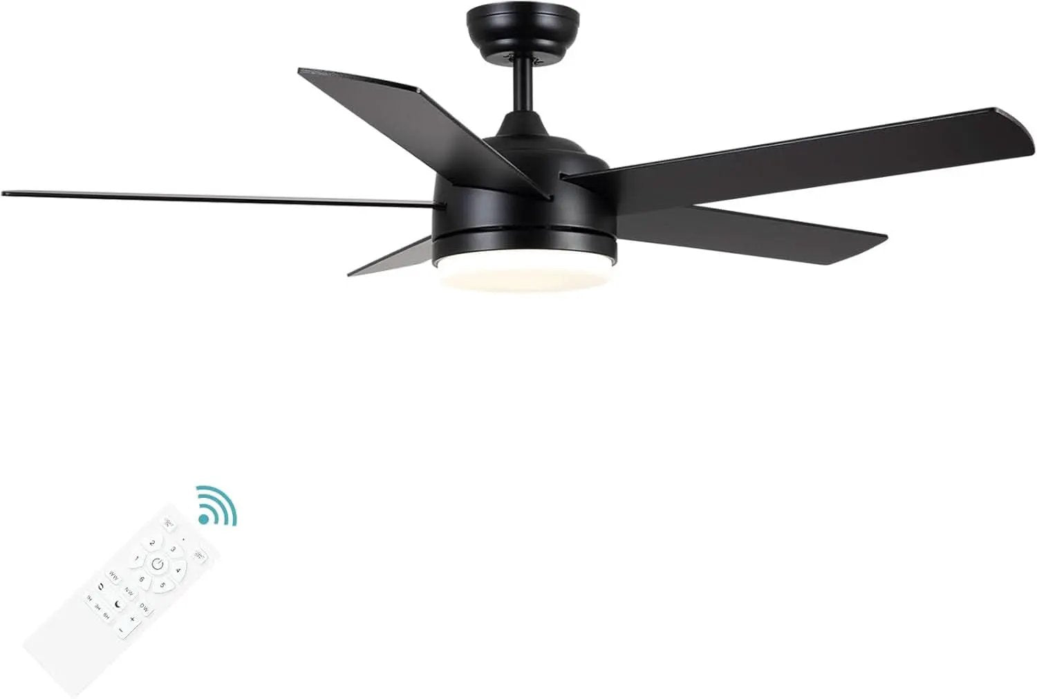 52 Inch Black Ceiling Fan With Dimmable 3 Color LED Lights And Remote from PriceLows™