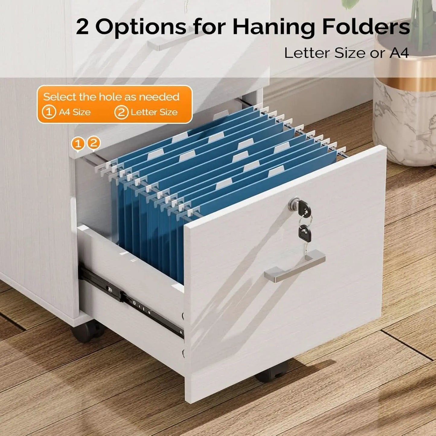 2 Drawer Locking File Cabinet For Letter Size Folders With Tabs, Mobile Under Desk from PriceLows™
