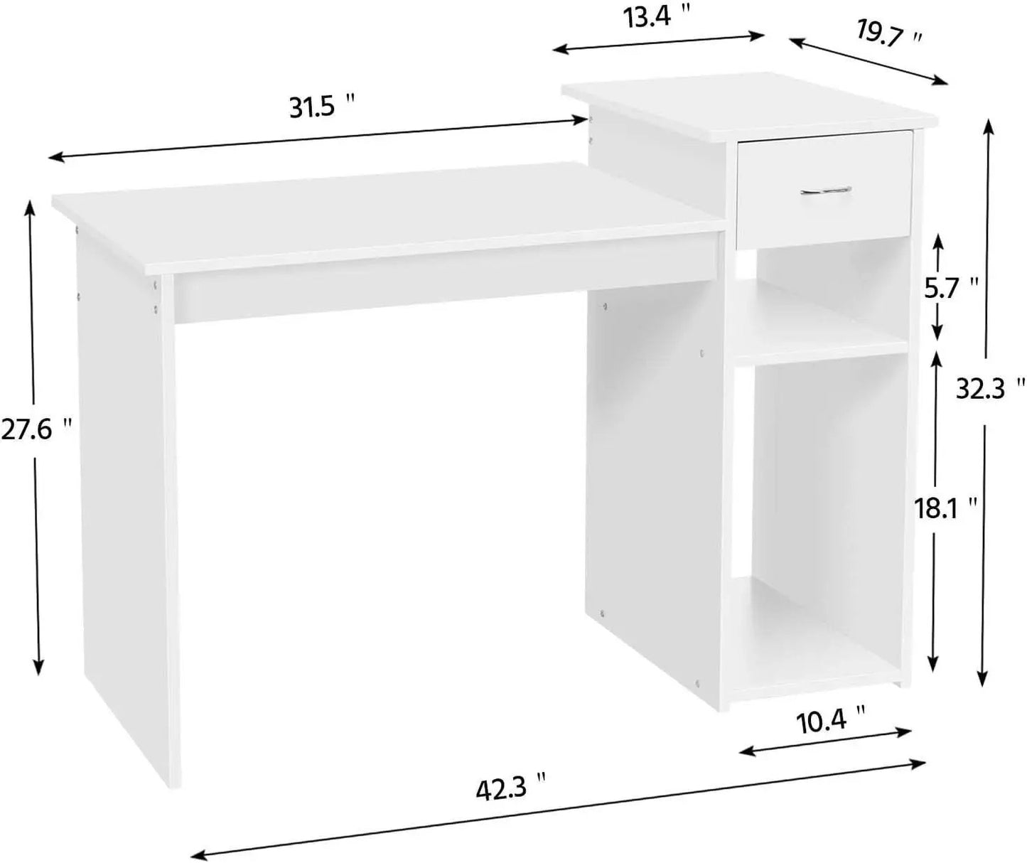 White 44 Inch Desk And Black Mesh Chair Set With Adjustable from PriceLows™