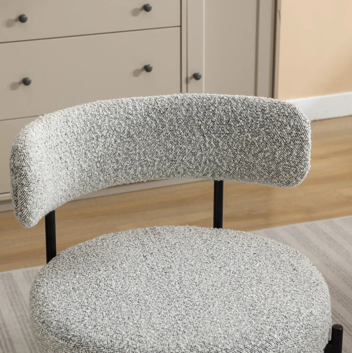 Burbank Round Boucle Dining Chairs | Set Of 2 | Black And White | Curved Design