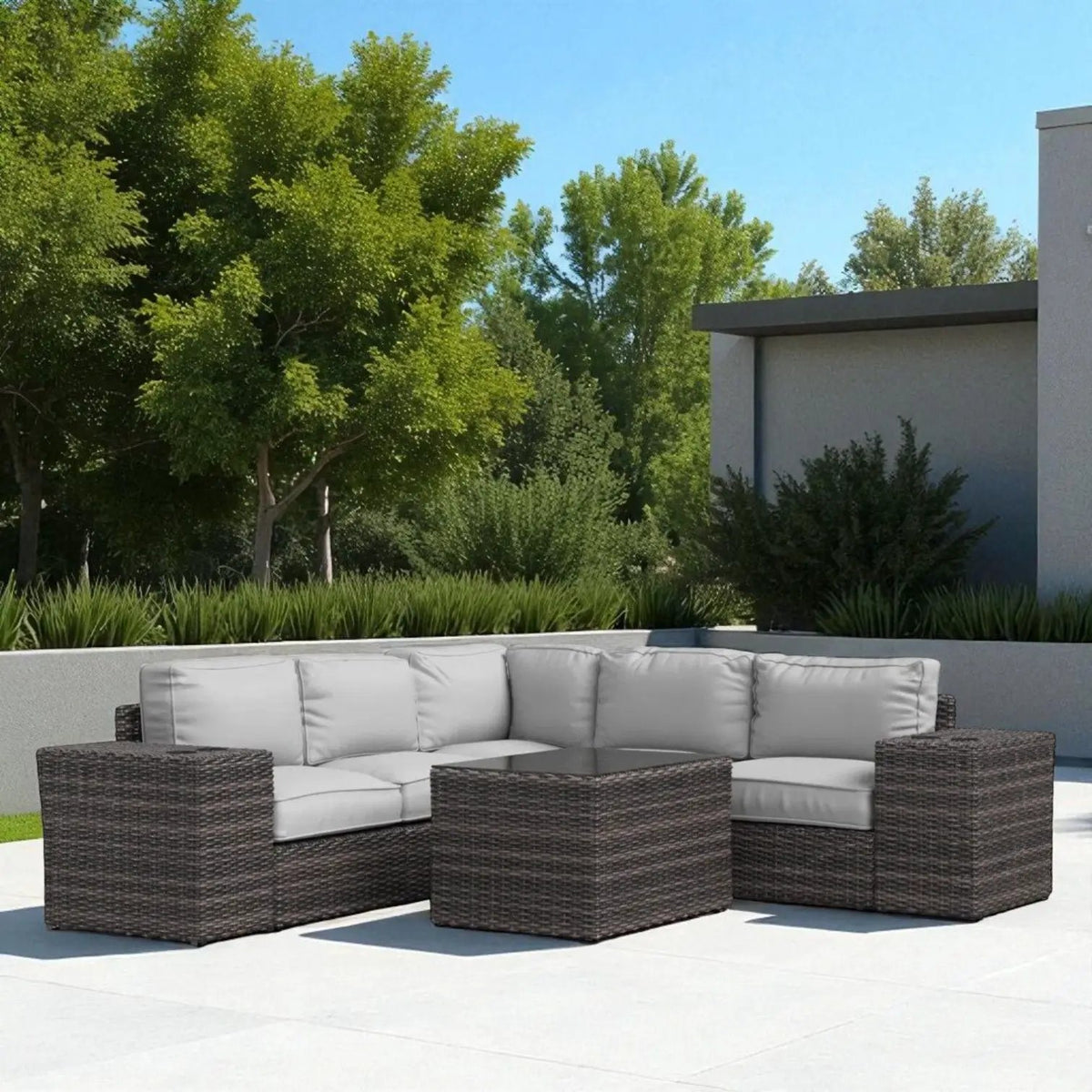 Patio Rattan Sectional Set | Half-Round HDPE Wicker | Rustproof Aluminum Frame | Fully Assembled