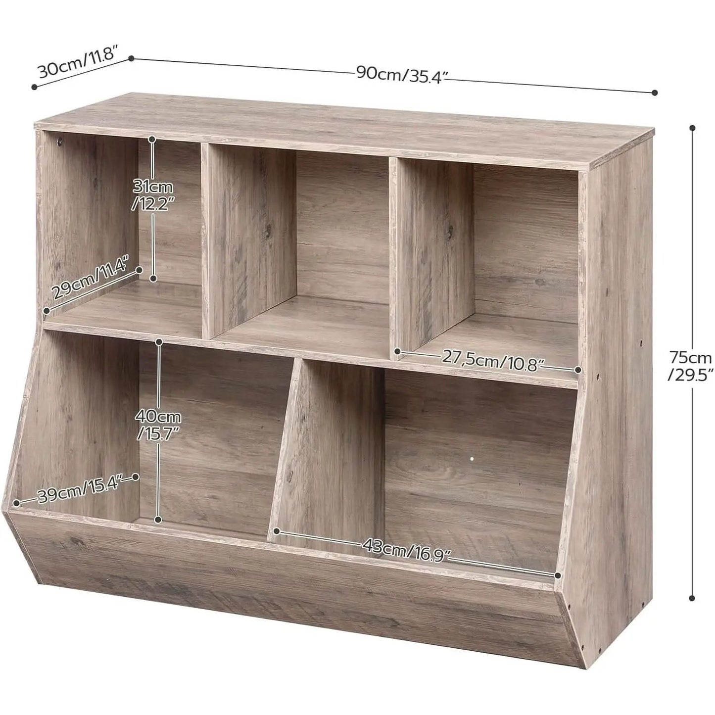 Kids Bookshelf Toy Storage Cabinet 35 Inch Long Greige from PriceLows™