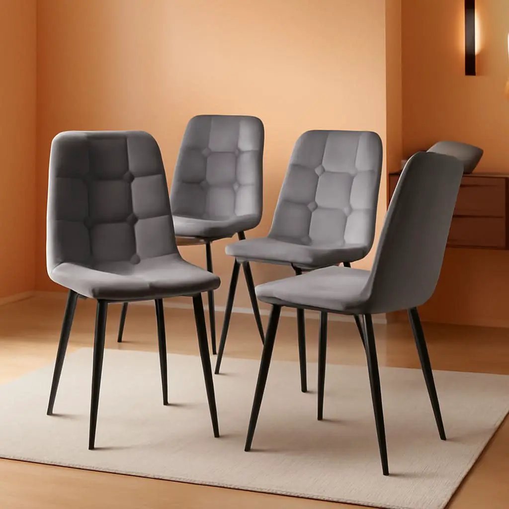 Grey Velvet Dining Chairs Set Of 4 With Metal Legs from PriceLows™
