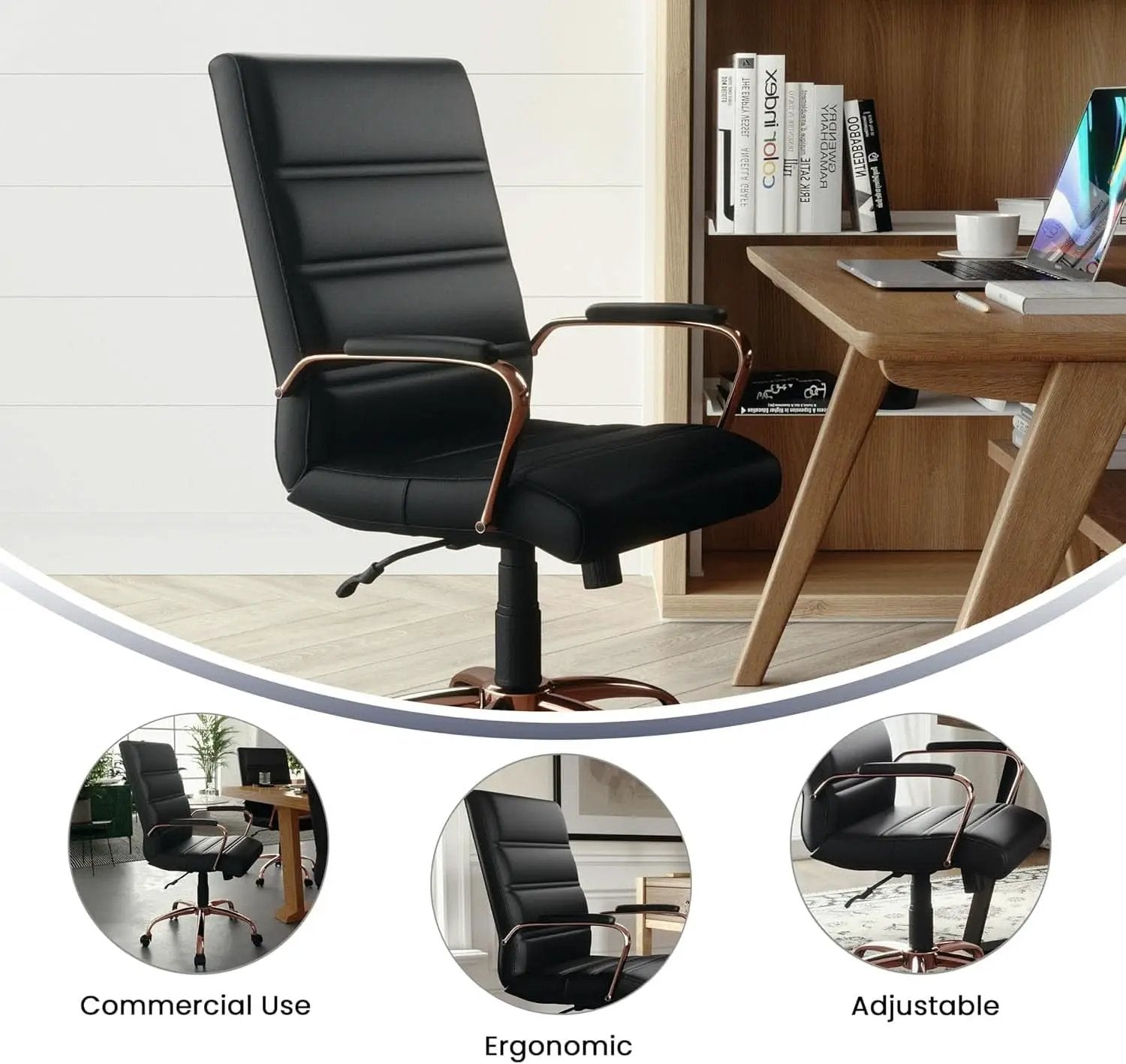 Whitney Mid Back LeatherSoft Desk Chair With Adjustable Height Black Rose Gold from PriceLows™