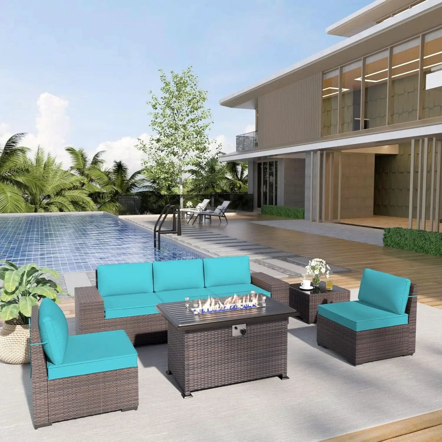 Rattan Patio Furniture Set With Fire Pit Table from PriceLows™