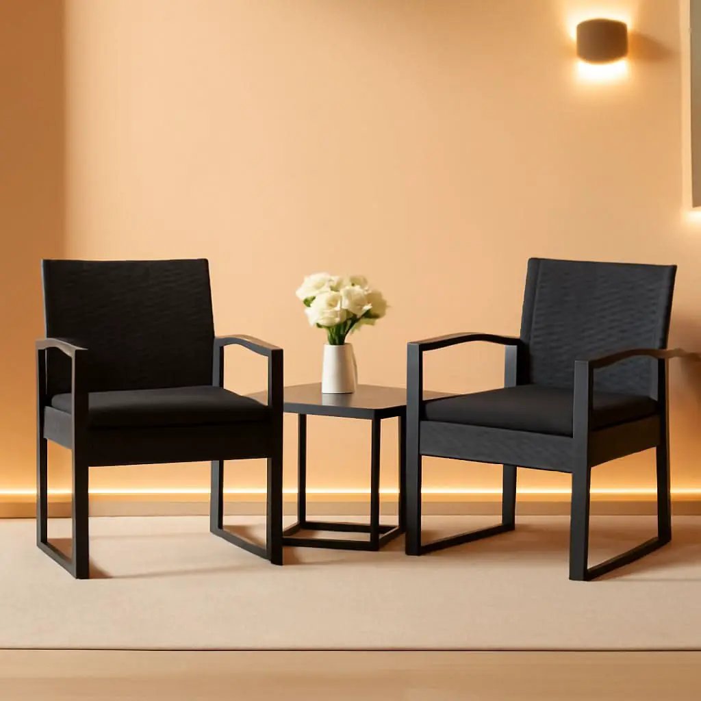 3 Piece Outdoor Rattan Patio Furniture Set With Durable Steel Frame And Strapped Cushions from PriceLows™