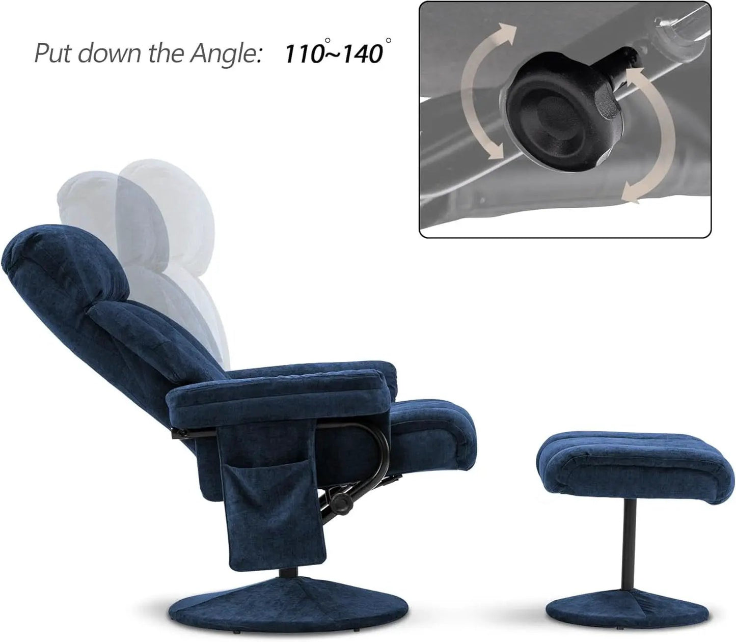 Swivel Recliner With Ottoman And Vibration Massage Blue Textile from PriceLows™