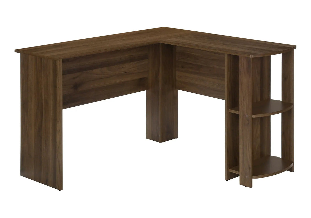 Walnut L-Shaped Corner Desk | 47 Inch Width | Wood-Look Finish | Open And Closed Right Storage