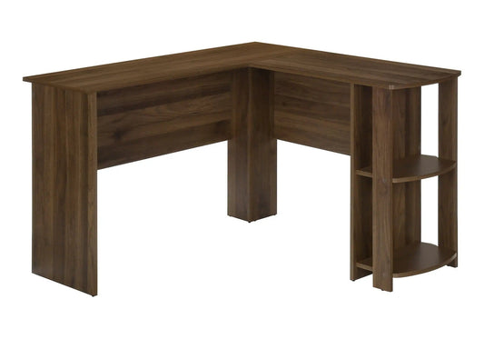 Walnut L-Shaped Corner Desk | 47 Inch Width | Wood-Look Finish | Open And Closed Right Storage