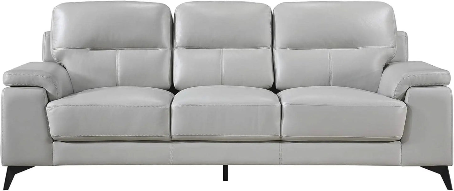 89 Inch Leather Sofa Silver Gray With Metal Legs Wood Frame from PriceLows™