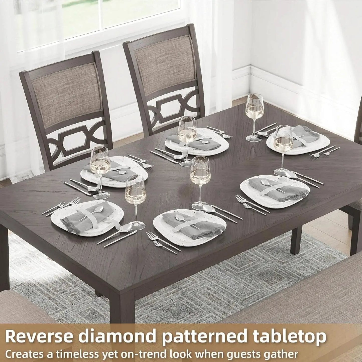 Diamond Patterned Dining Table Set Gray Walnut Stain from PriceLows™