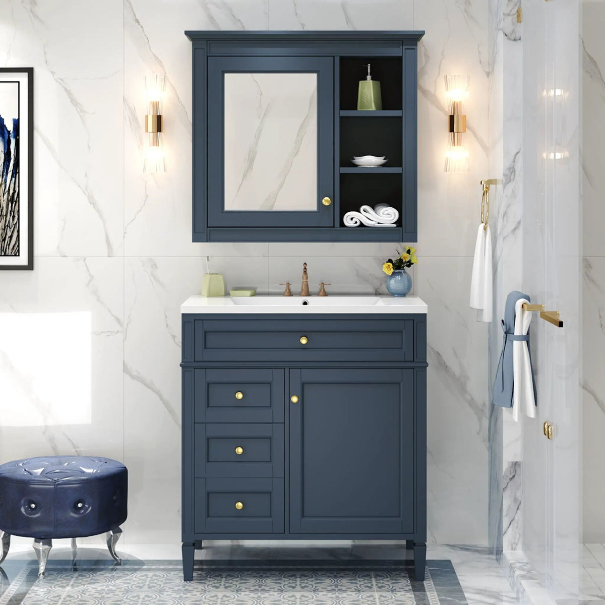 Bathroom Vanity With Medicine Cabinet | Royal Mirror Cabinet | Modern Storage | Unique Pattern Design