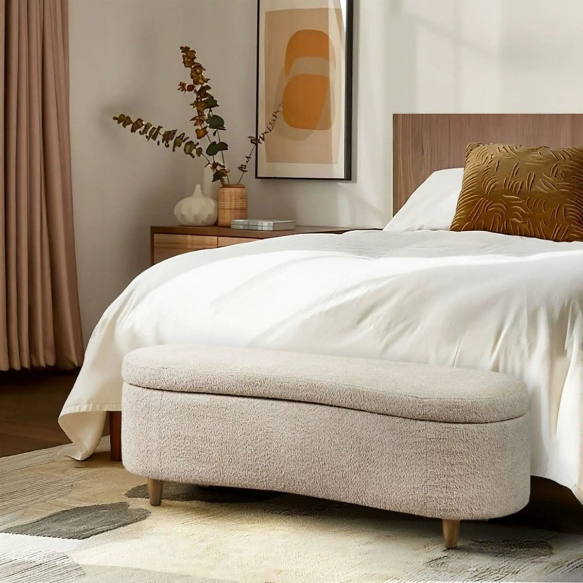 Flip Top Storage Bench | Curved Front Straight Back | Soft Close Hinges | 48 Inch Width