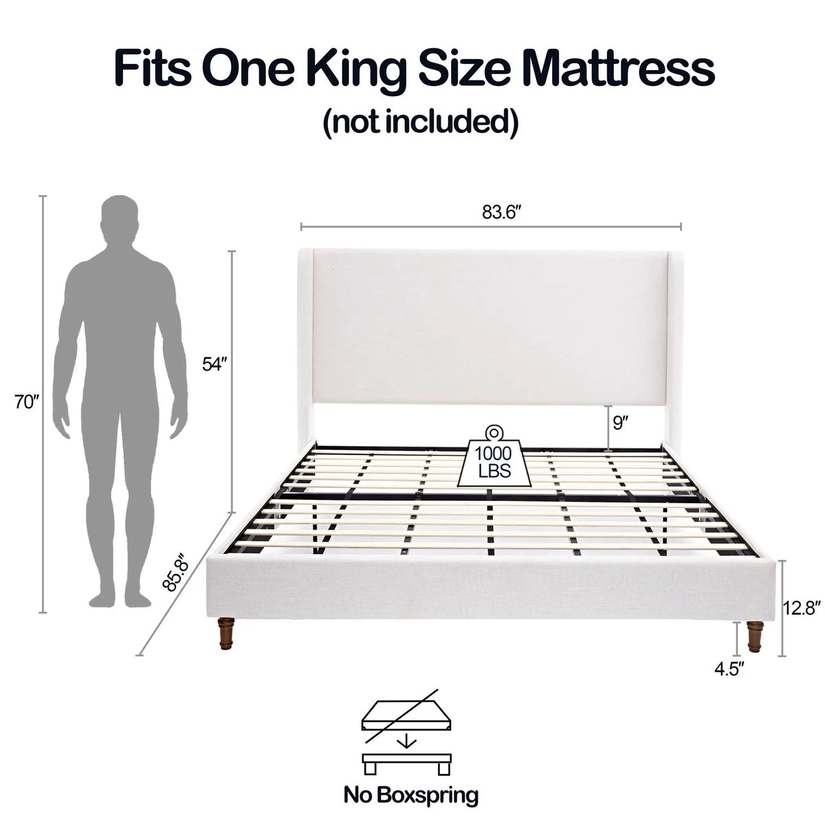 Harper Tall Headboard Upholstered Bed | Elegant Simplicity | No Box Spring Needed | 54 Inch Height