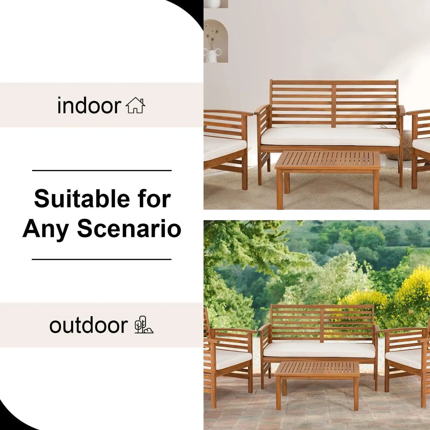 Outdoor Wood Sofa Set Natural Acacia With Thick Cushions from PriceLows™
