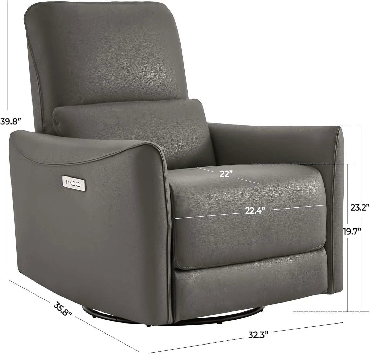 Power Recliner Chair USB Charging Charcoal Faux Leather from PriceLows™