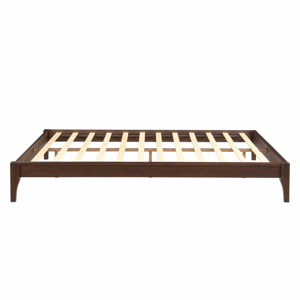 Queen Size Platform Bed Frame With Wood Slat And Metal Support Chocolate | 83.9 x 63.9 x 12 in | Bamboo & Metal | Bedroom