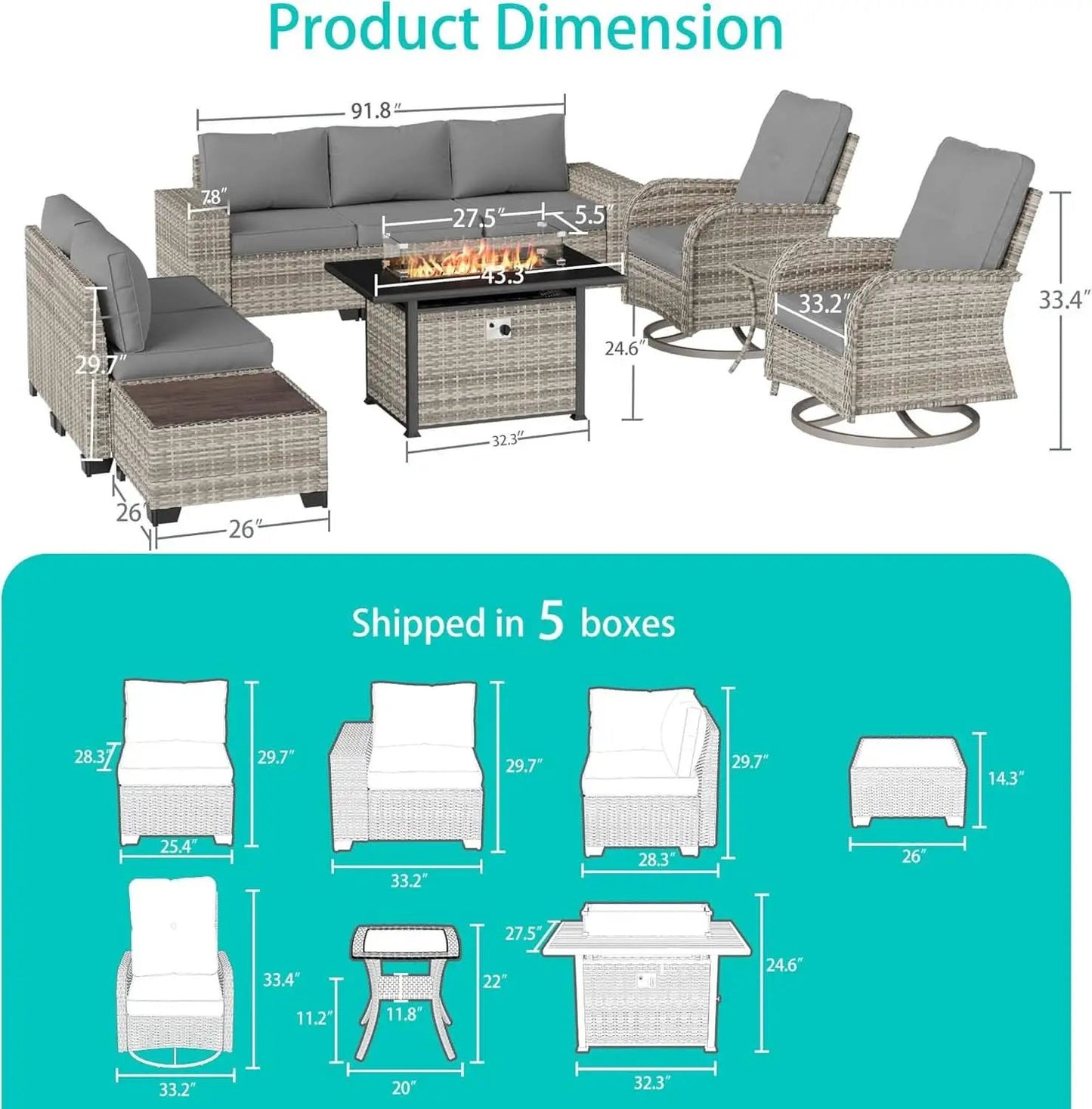 10-Piece Outdoor Patio Set with Fire Pit Table from PriceLows™