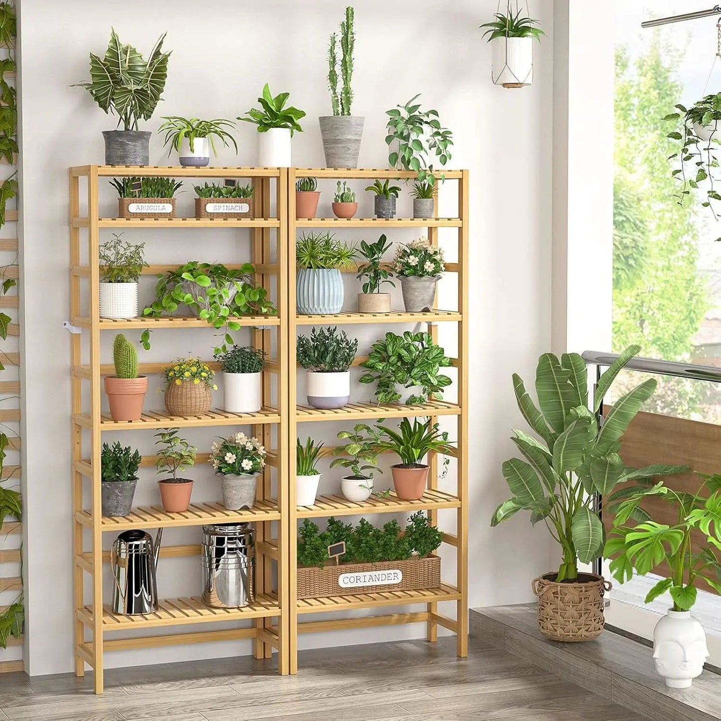 Six Tier Adjustable Bamboo Bookshelf Tall 63 Inch Natural from PriceLows™