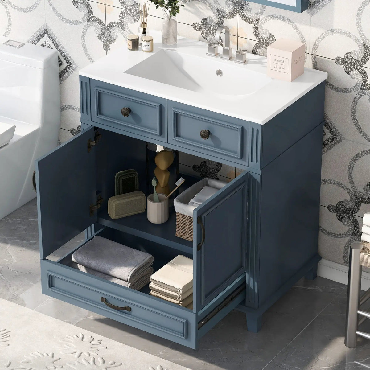 29 Inch Bathroom Vanity | Rubberwood Frame | Ceramic Sink | Soft Closing Doors