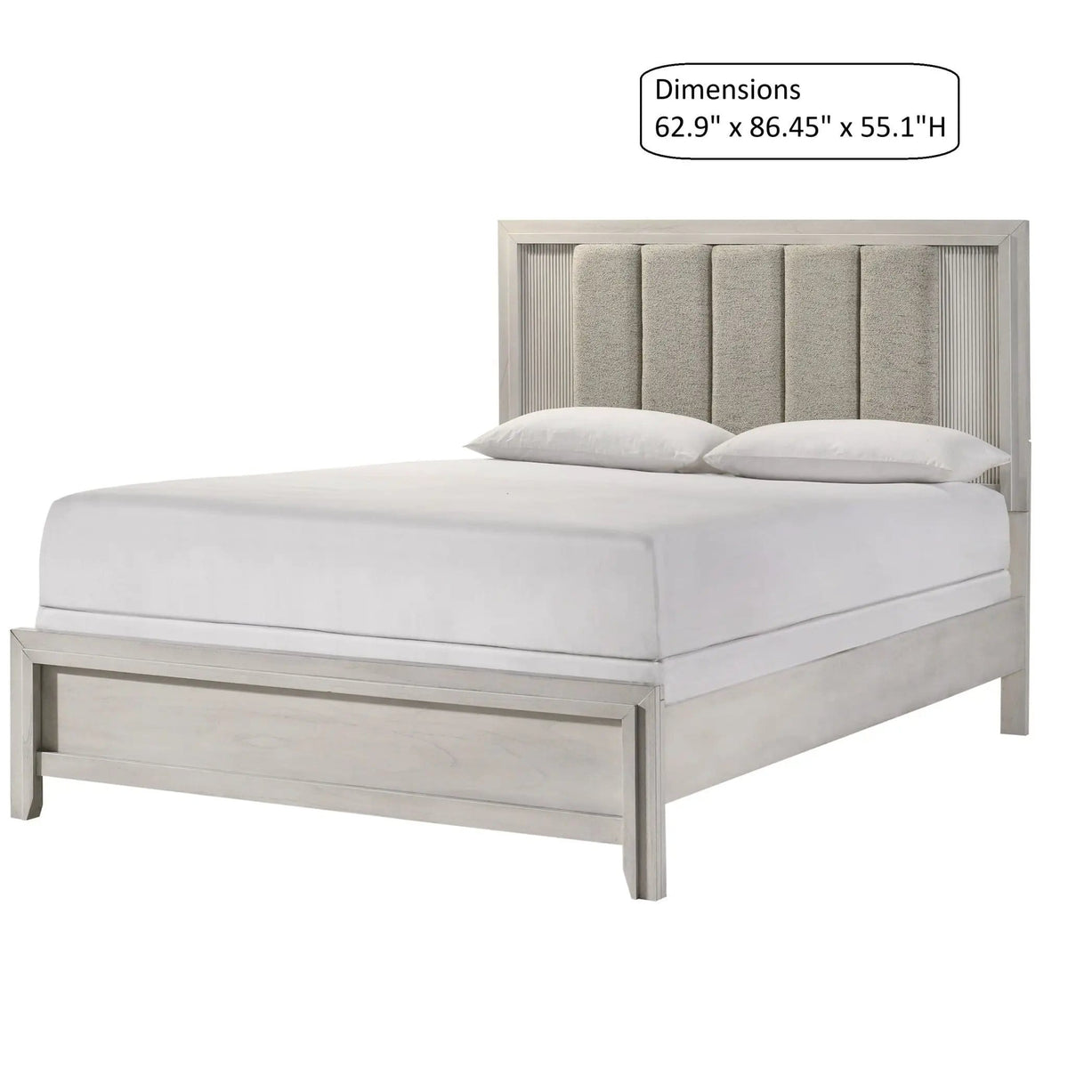 Plush Upholstered Headboard Framed Bed | 2 Pieces | Fabric & Wood | Bedroom
