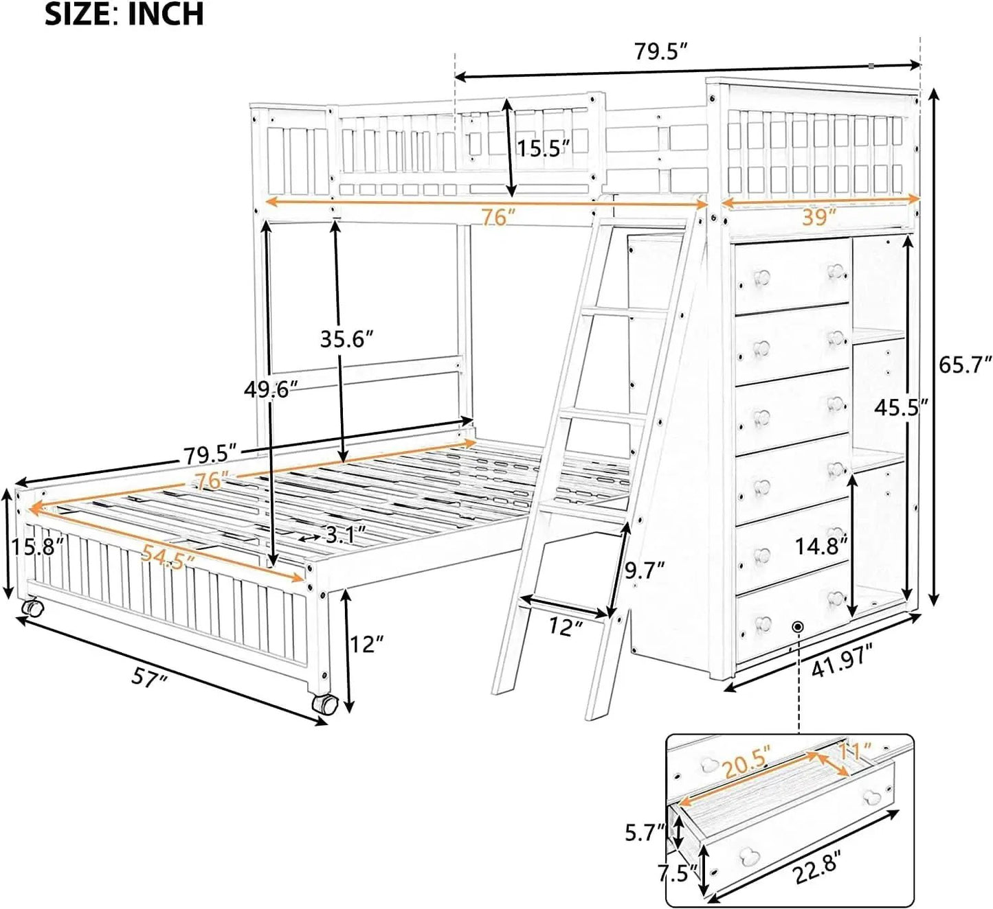 Espresso Twin Over Full Bunk Bed With Six Drawers Shelves from PriceLows™