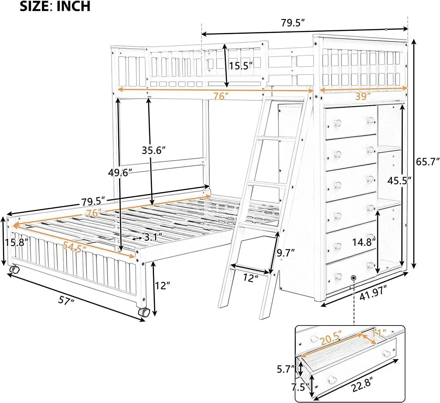 Espresso Twin Over Full Bunk Bed With Six Drawers Shelves from PriceLows™