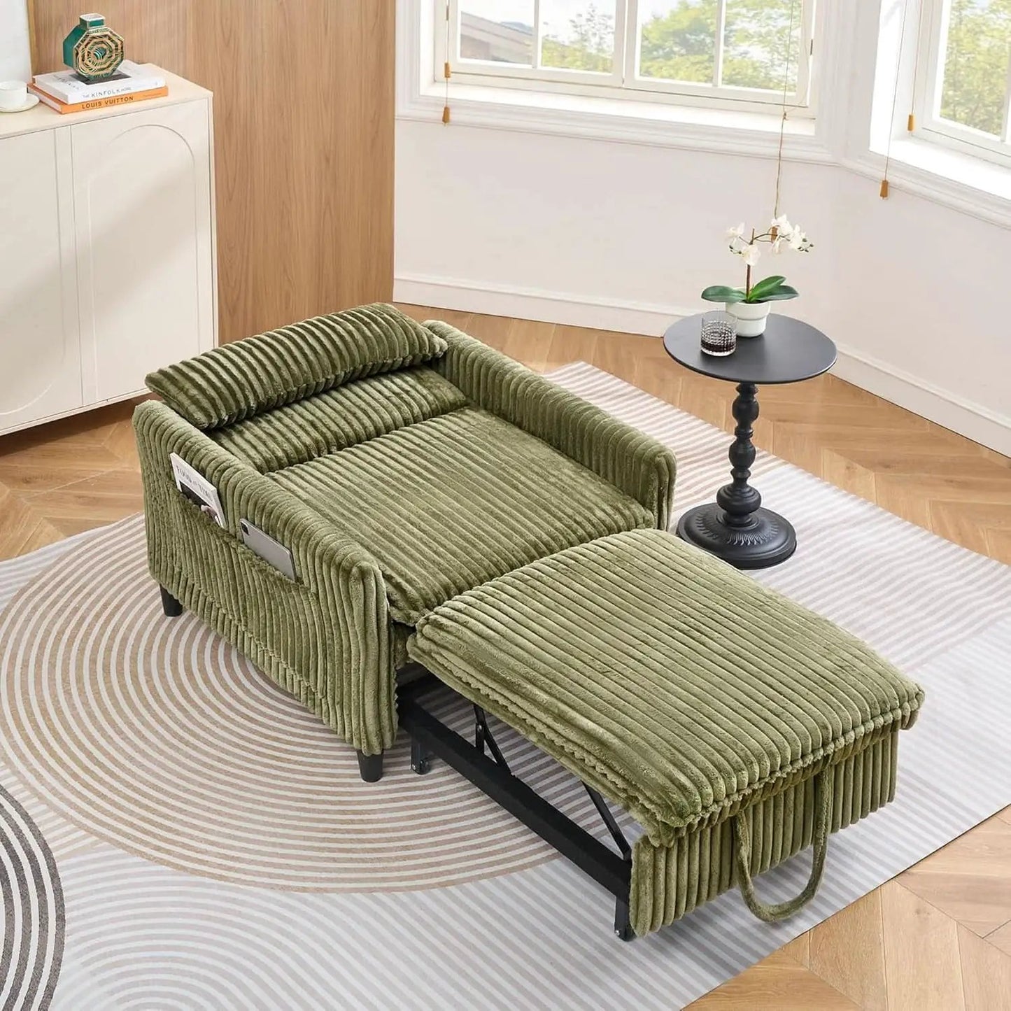 Corduroy Convertible Sofa Bed With Forest Green Fabric from PriceLows™