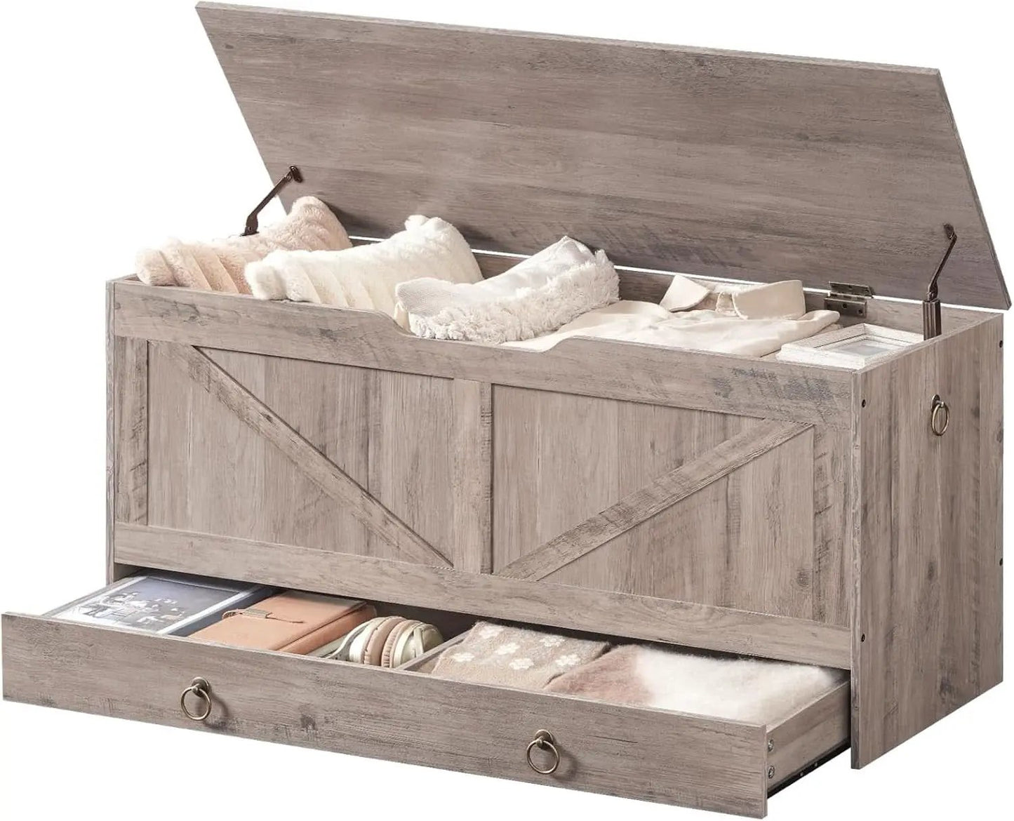 SolidWoodFinish Storage Bench Greige 43Inch Drawer from PriceLows™