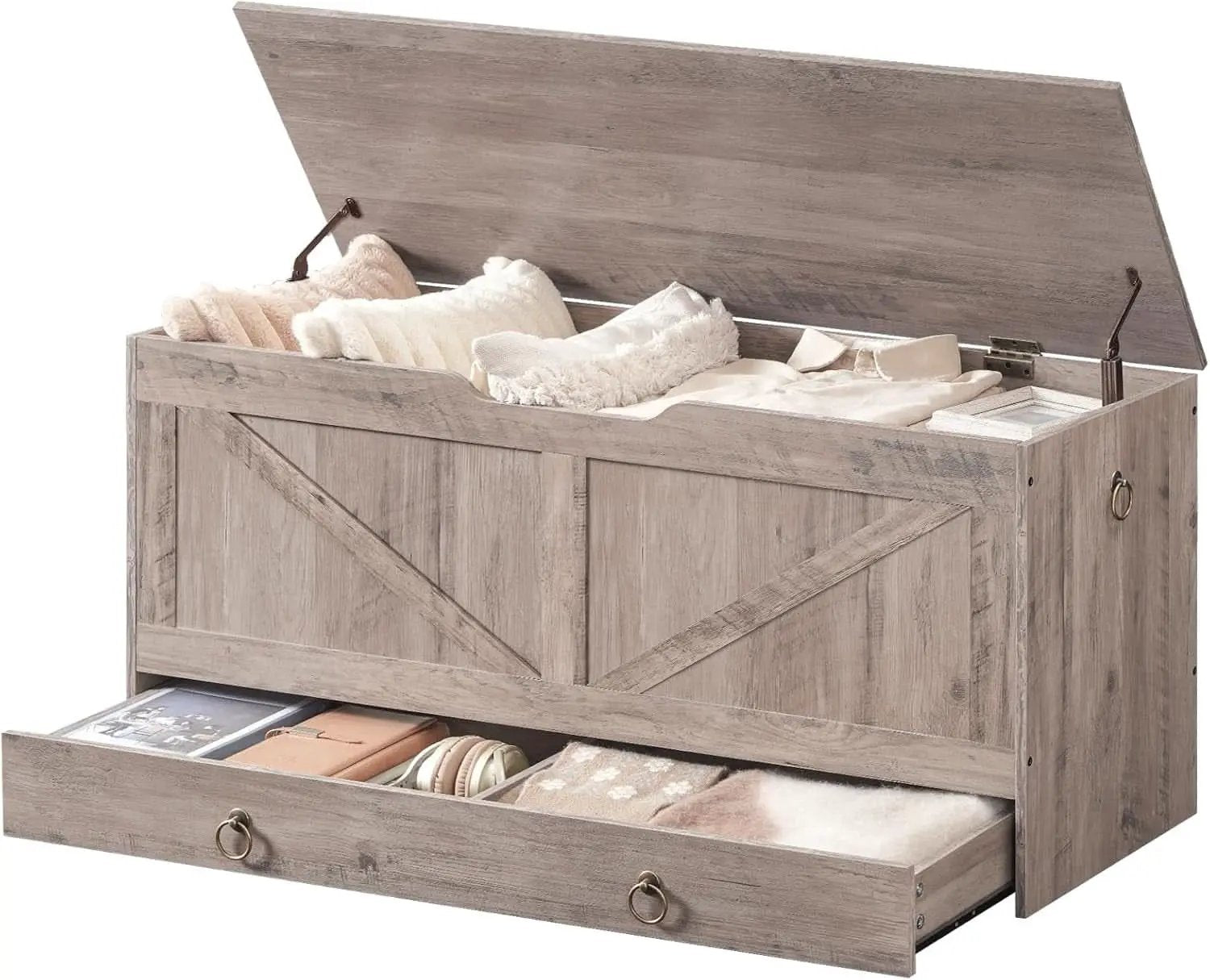 SolidWoodFinish Storage Bench Greige 43Inch Drawer from PriceLows™