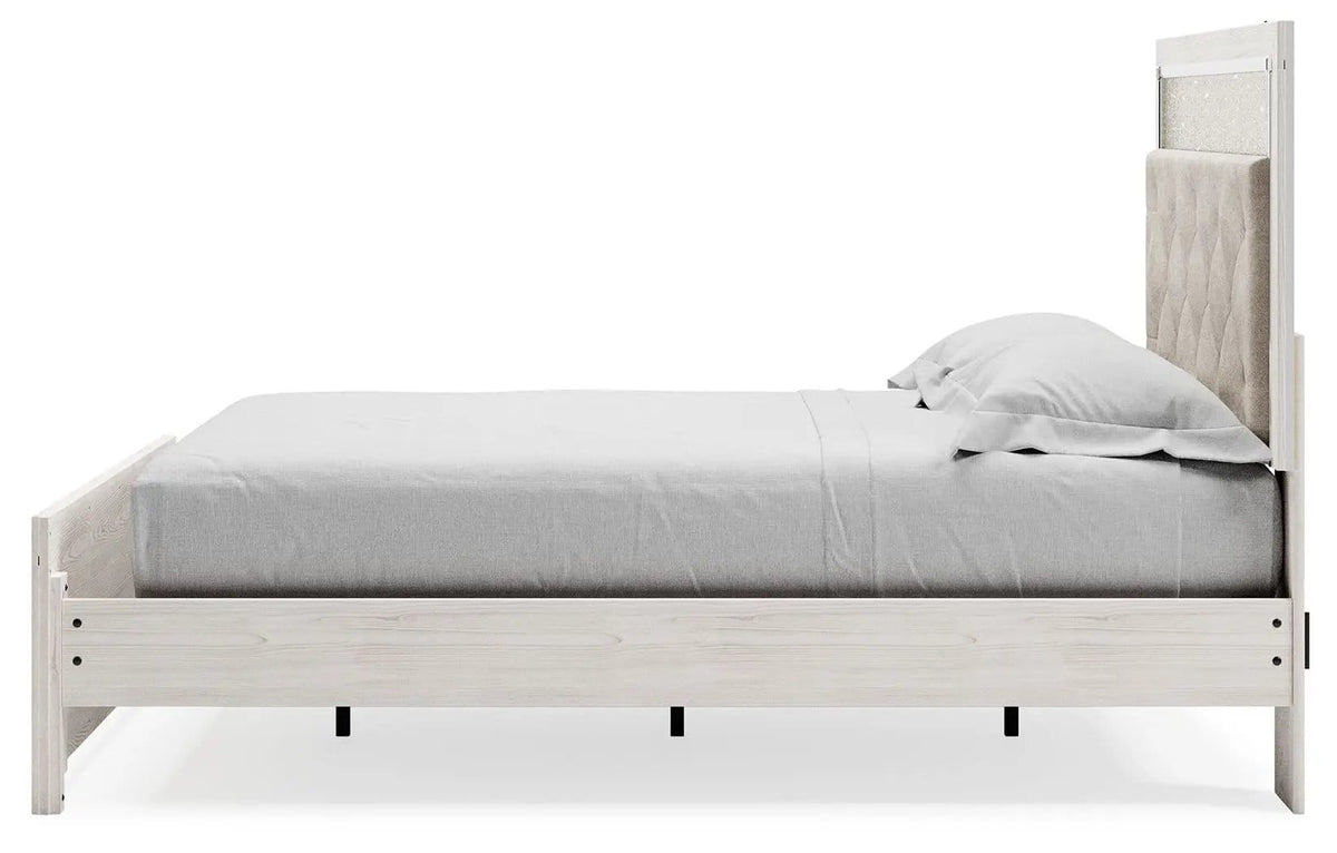 Altyra Queen Panel Bed With Roll Slats | Panel Bed | Engineered Wood & Polyester | White