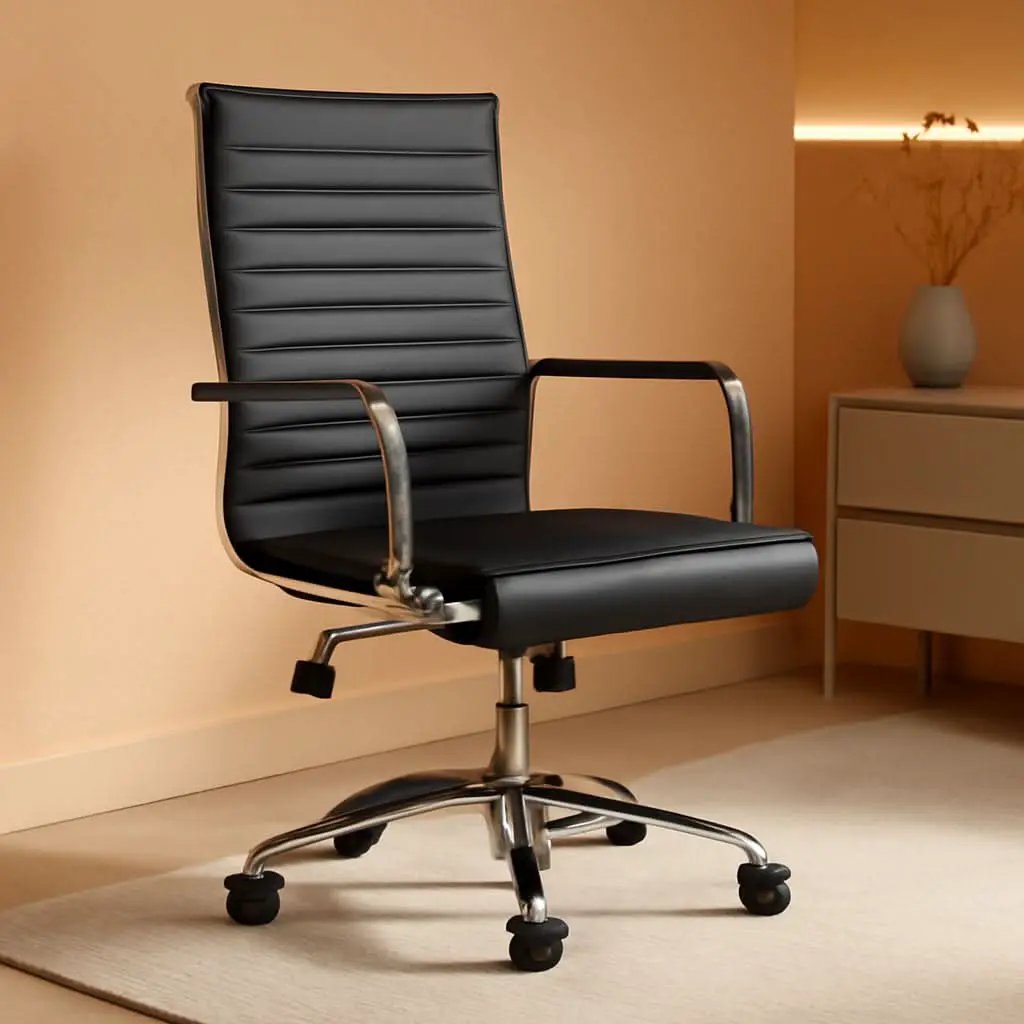 Ribbed Mid Back PU Leather Desk Chair Adjustable Black from PriceLows™