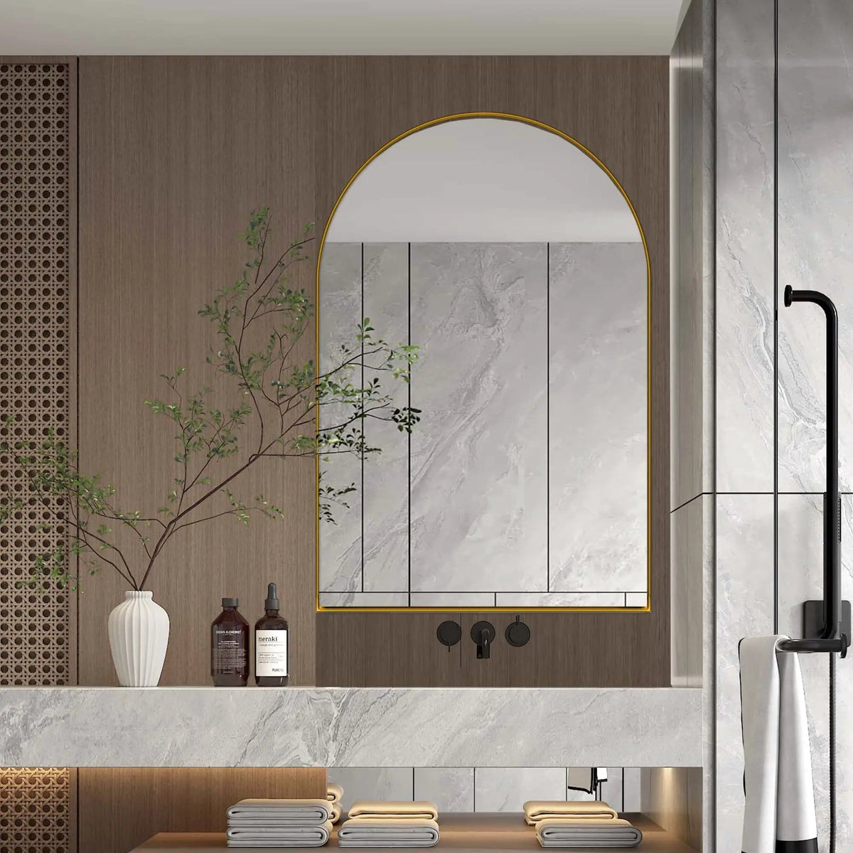Arched Recessed Medicine Cabinet, Metal Framed Bathroom Wall Cabinet With Mirror And | 3 Pieces | Metal | Bathroom