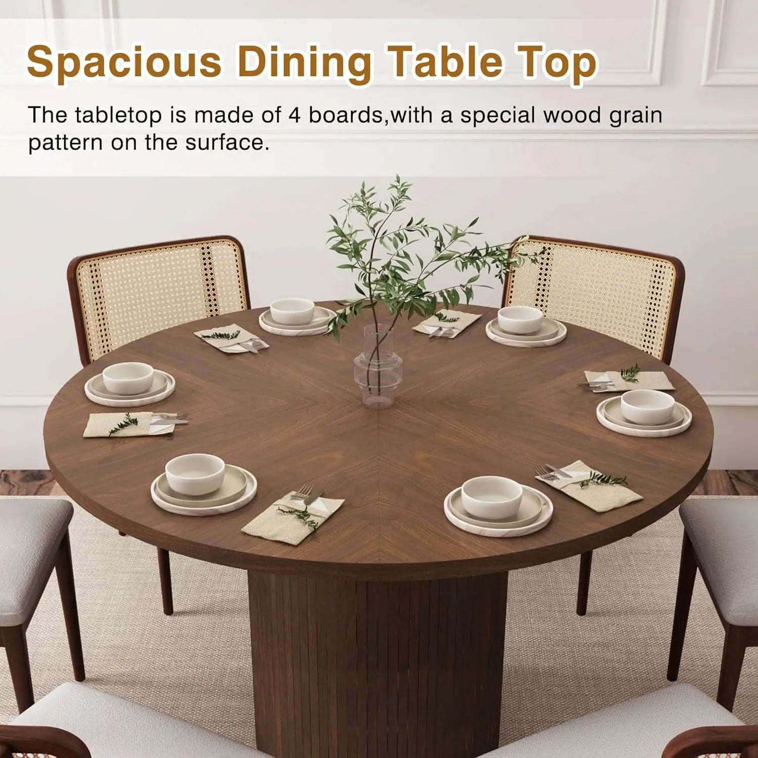 47 Inch Walnut Round Dining Table Farmhouse Kitchen from PriceLows™