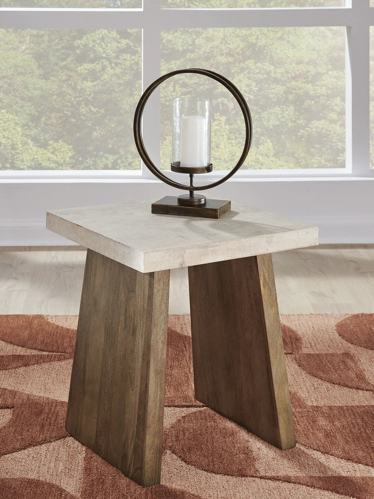 Brendalhouse Rectangular Cocktail Table | Faux Cement Tabletop | Double Plinth Base | Casual Contemporary