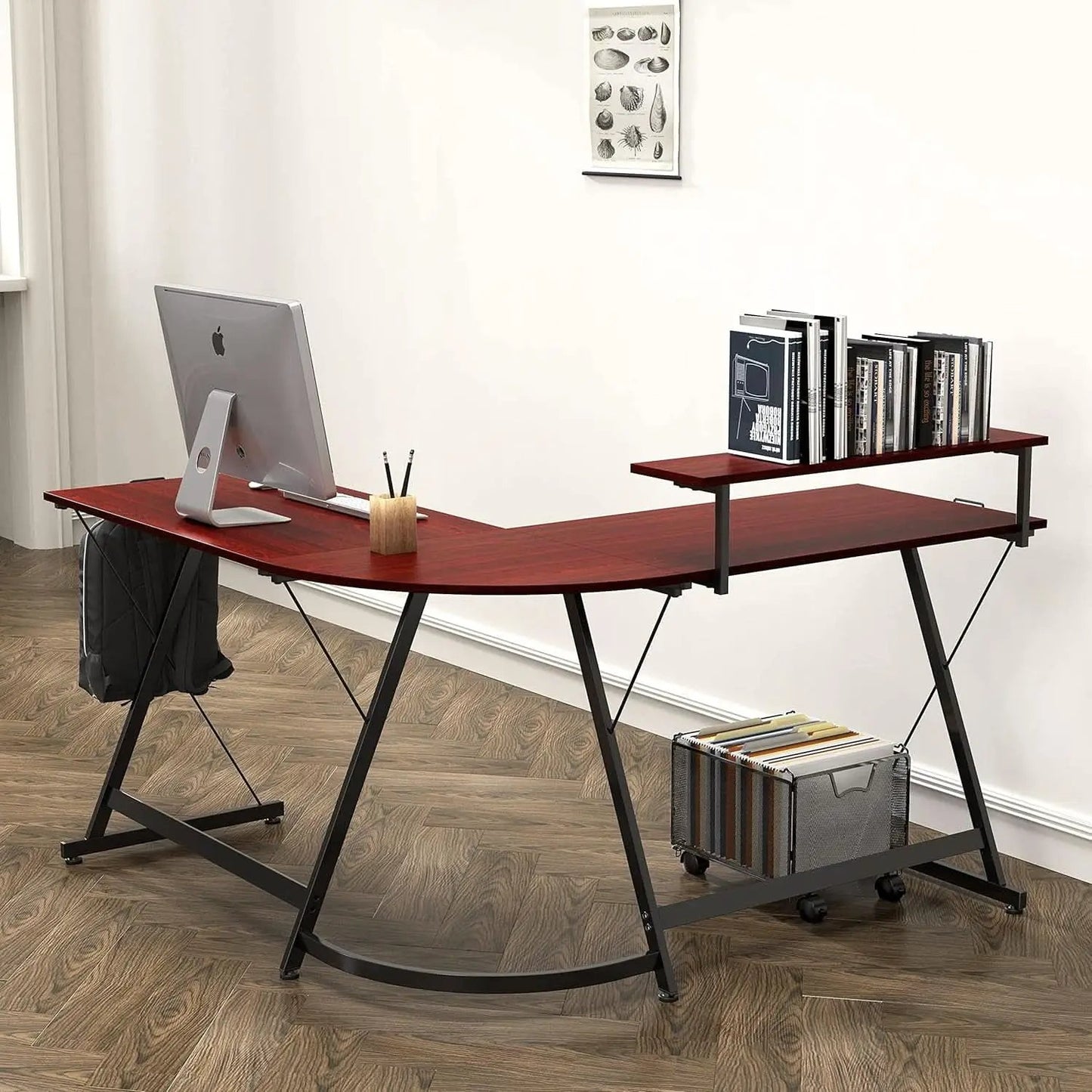 Vista L Shape Desk With Adjustable Monitor Stand Cherry from PriceLows™